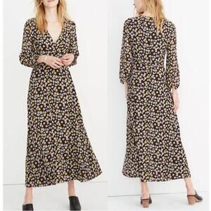 Madewell Wrap-Front V-Neck Maxi Dress French Floral Black Women's Size 6